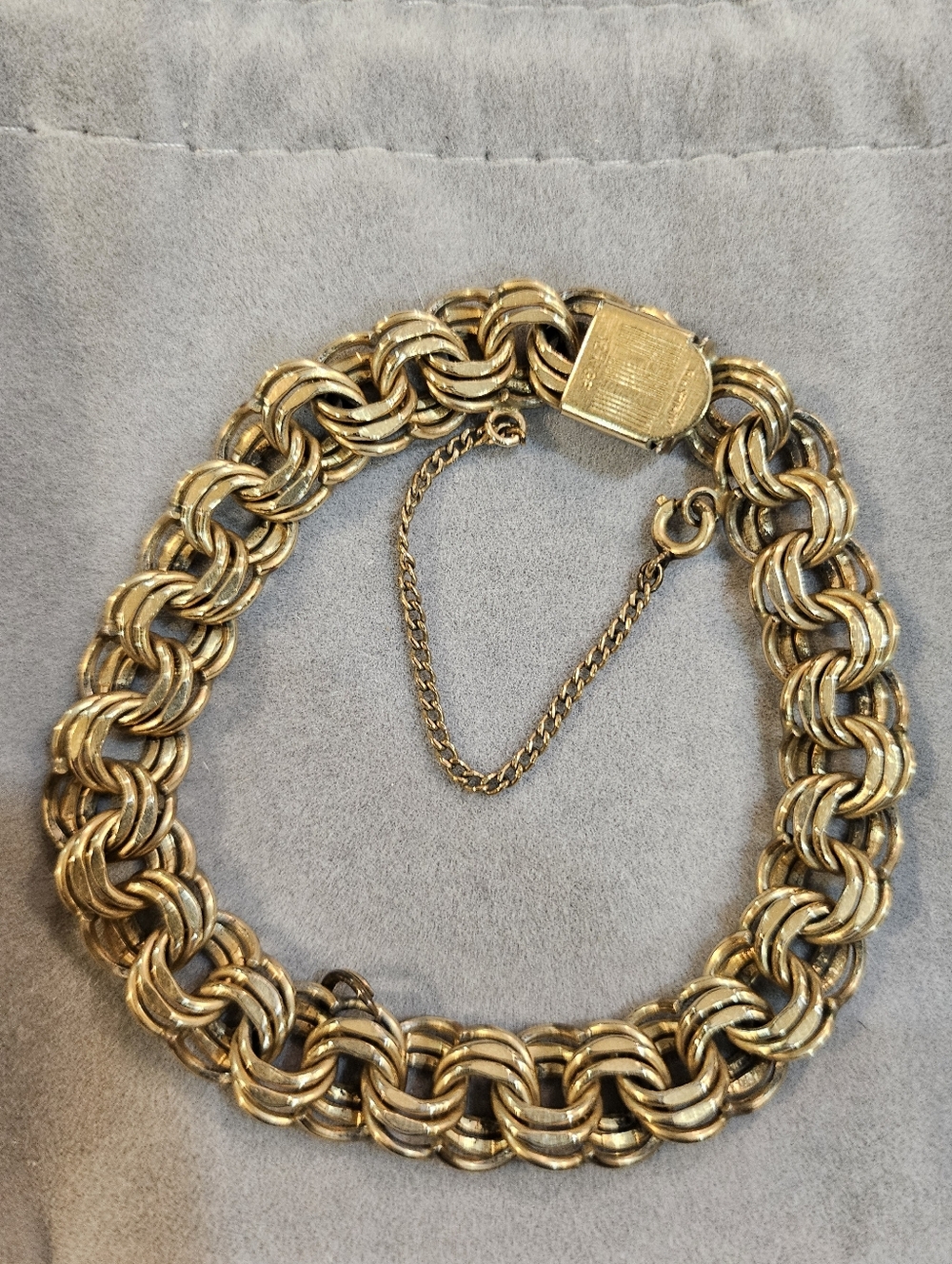 12k Gold Filled Chain-Link Women's Charm Bracelet with Safety Chain 8"